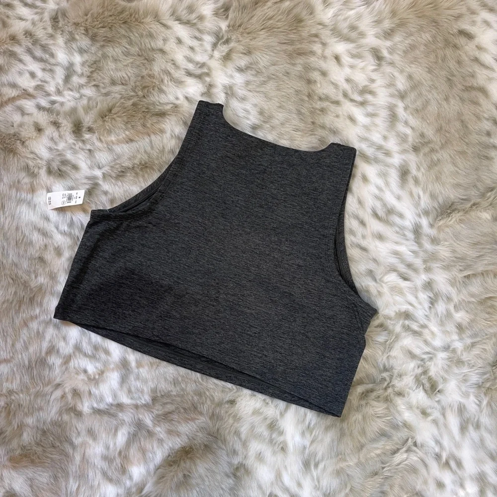 NWT Aerie Gray Crop Tank Top with Cut Out Design - Picture 2 of 4